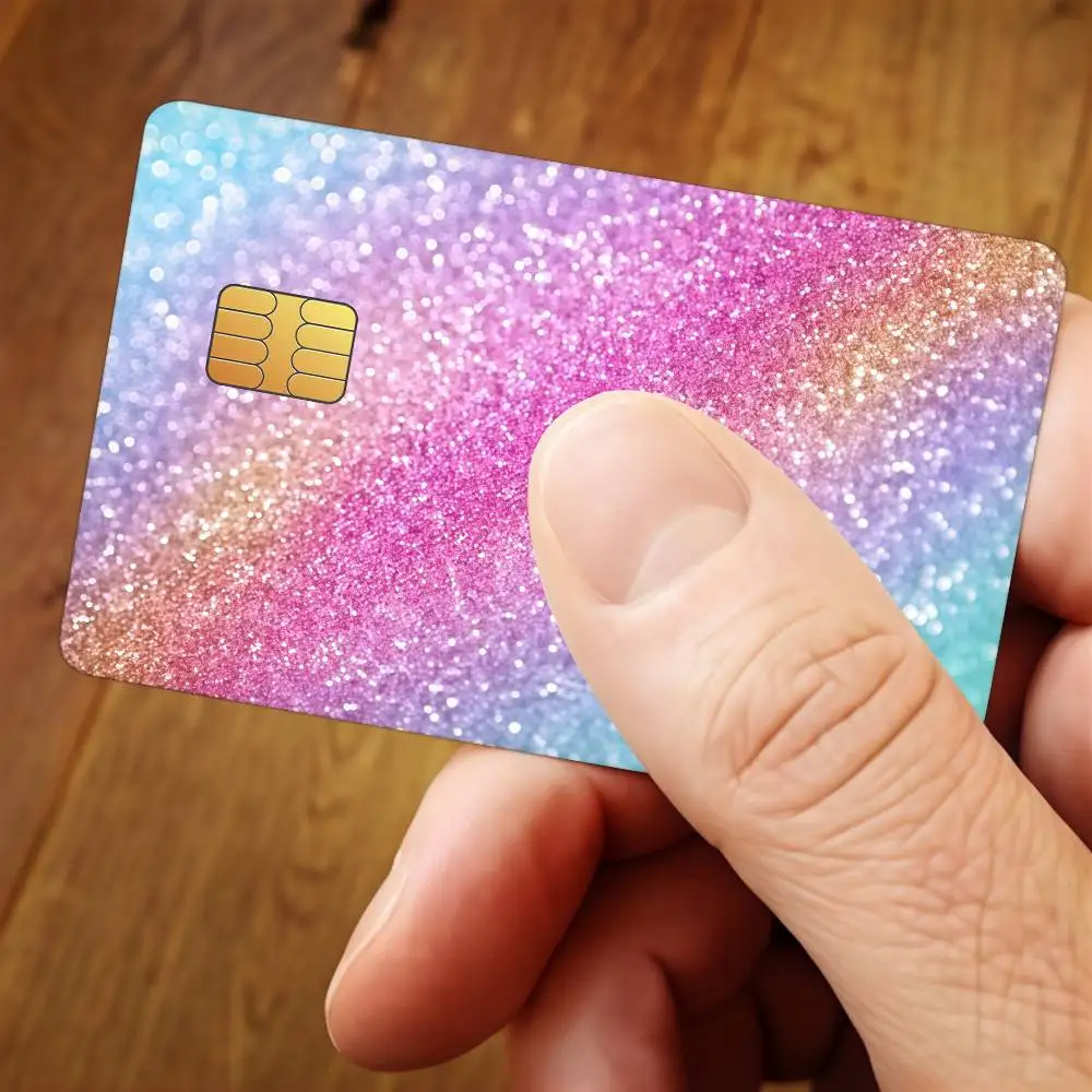 Rainbow Gradient Glitter Credit Card Public Transportation Cards Protective Sticker Waterproof Card Face Decoration 4PCS