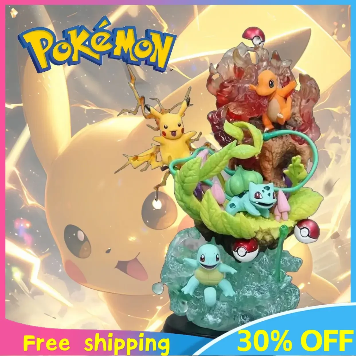 

Pokemon Pikachu Charmander Bulbasaur Squirtle Genetics Three Anime Figure Peripheral Model Statue Cute Desktop Birthday Gift Toy