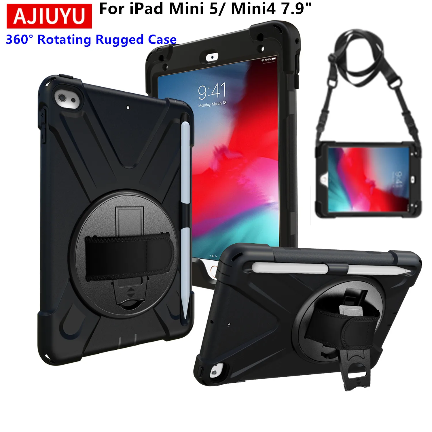 AJIUYU 360 °   Robuste Schutzhülle mit Drehfunktion für iPad Mini 5 / Mini 4, 7,9 Zoll, Modelle A2133, A2124, A2126, A2125, A1538, A1550, Tablet-Ständer, Schutzhülle.