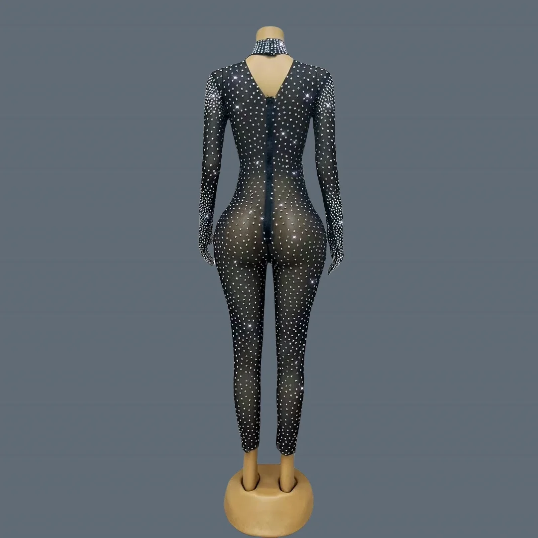 Sparkly Full Rhinestone Luxury Jumpsuit Festival Celebrate Stage Performance Wear Night Party Outfit Bodycon Bodysuit Shizuan