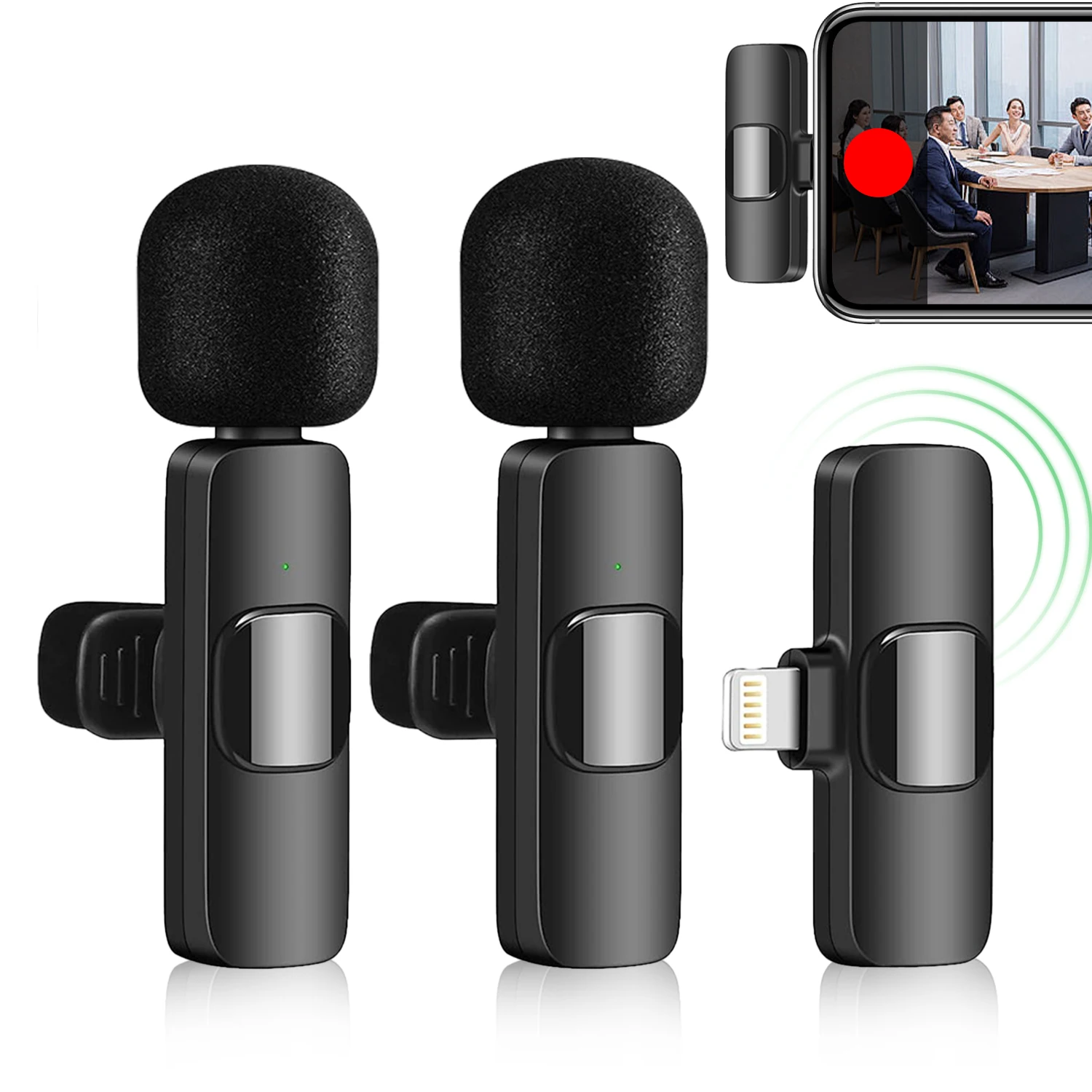 Wireless Lavalier Microphone Lapel Dual Mics for Android iPhone iPad - Cordless Omnidirectional Condenser Recording Mic for Inte