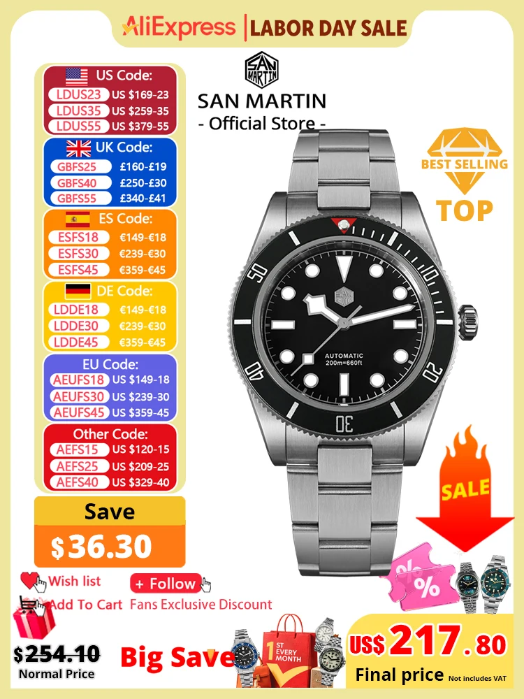 San Martin Upgraded BB58 40mm Retro Luxury Men Diver Watch NH35 Automatic Mechanical Sapphire 200m Waterproof Reloj SN0008D