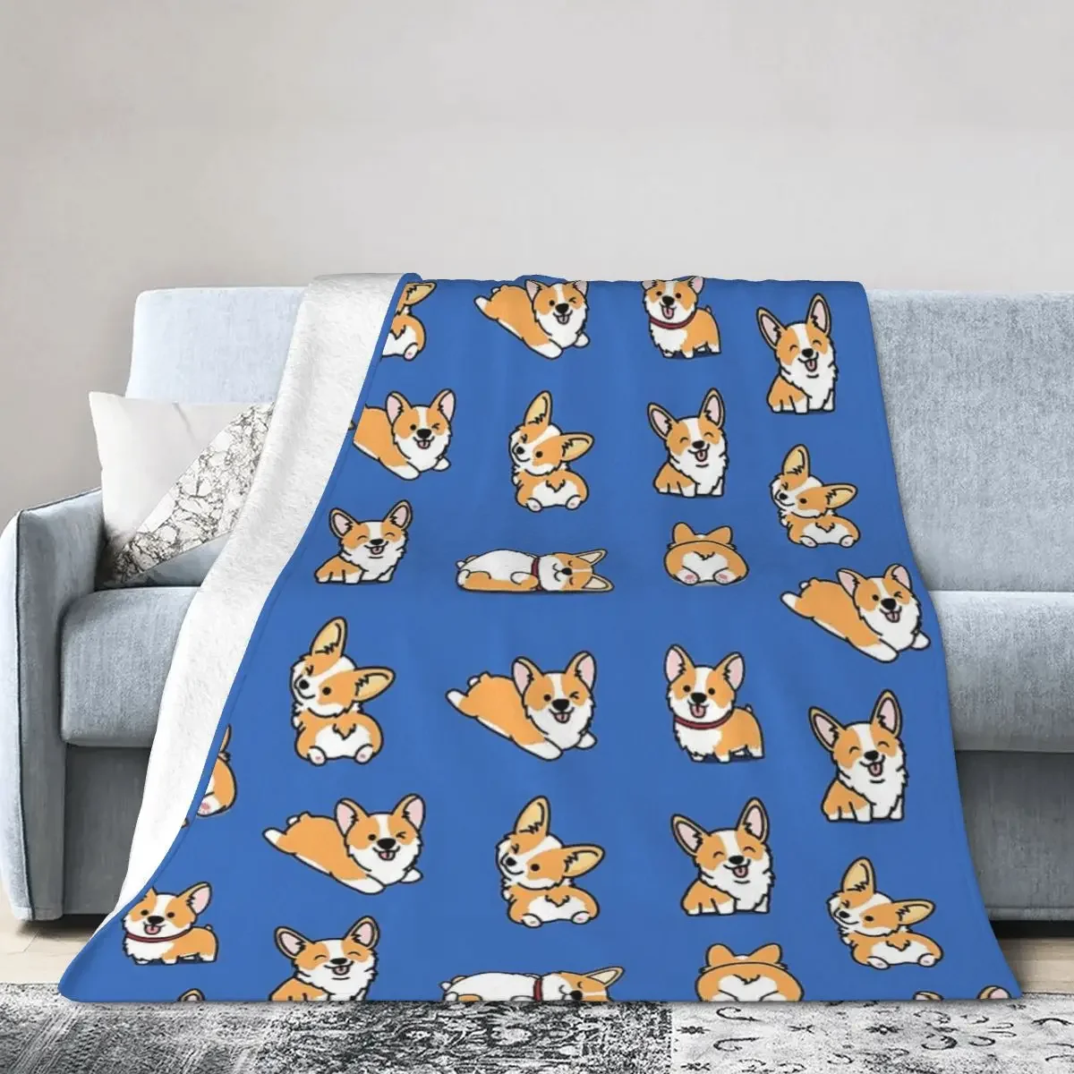 

Kawaii Corgi Blanket Soft Warm Flannel Throw Blanket Plush for Bed Living room Picnic Travel Home Sofa