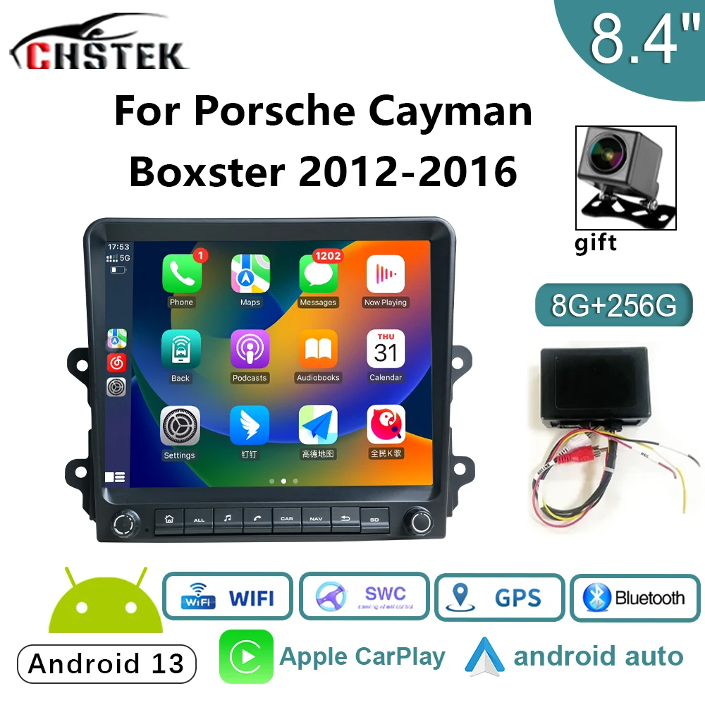 CHSTEK Car Player Radio Android 13 Carplay Auto Stereo for Porsche Cayman Boxster 718 911 918 981 997 2010-2015  NavigationGPS