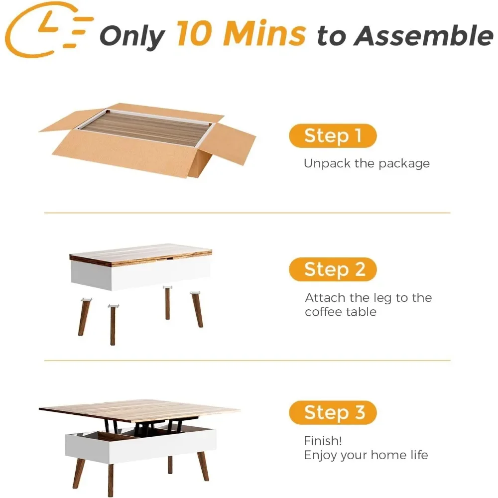 3 in 1 Lift Top Coffee Table, Ten Minutes Install Multifunction Coffee Table, Coffee Table Converts to Dining Table, Walnut