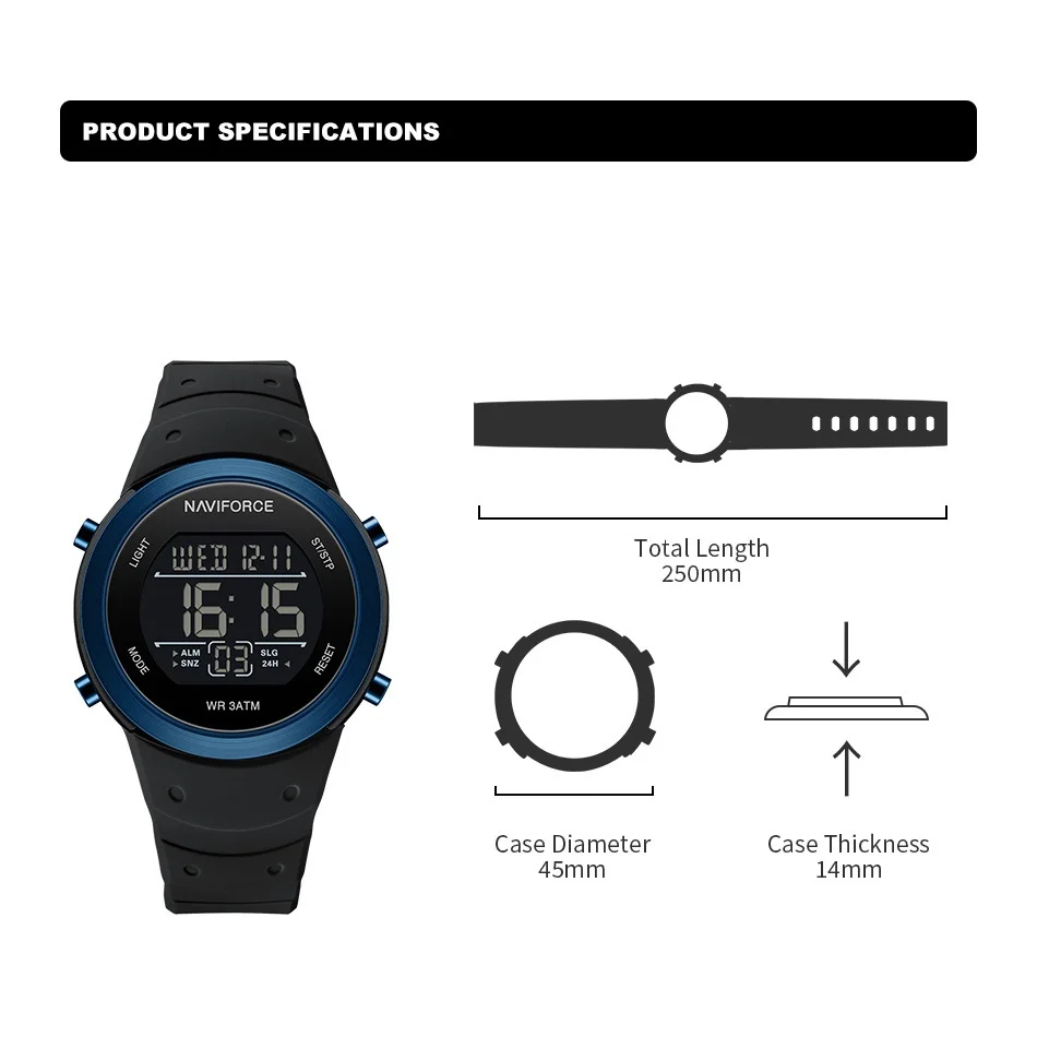 NAVIFORCE Electronic Watches Sports Clocks Mode Men's Wrist Watch Silicone Strap LED Light Night Light Display Boys Date Display