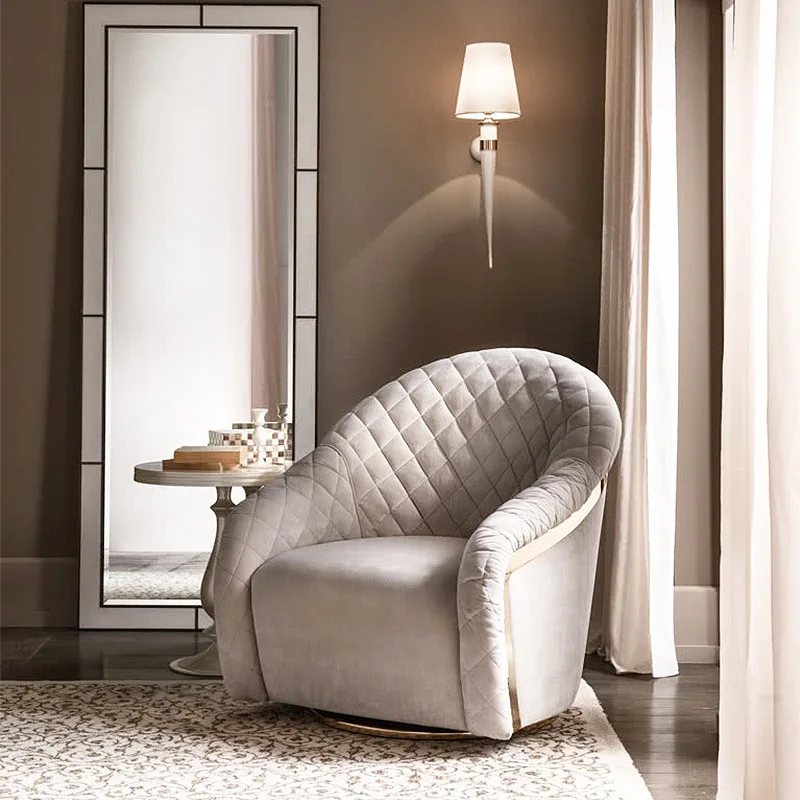 Italian style, grid, living room, villa, all leather, sofa chair, light luxury