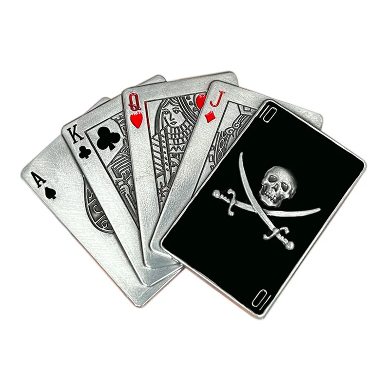 Skull playing card belt buckle Western style