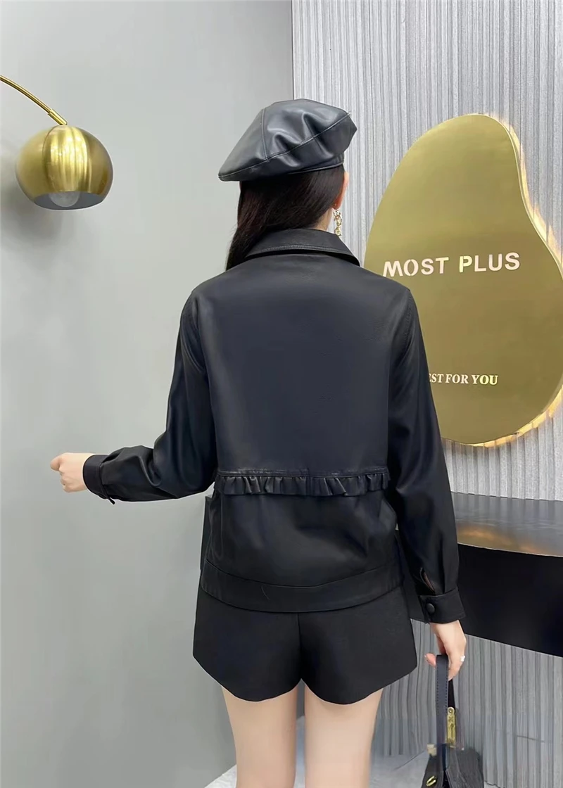 KMETRAM-Veste courte en cuir de mouton véritable pour femme, manteau grande taille, vêtements pour femmes, printemps, automne, 2024