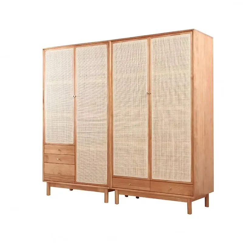 New bedroom hotel 2 doors wooden drawers storage closet rattan cabinets