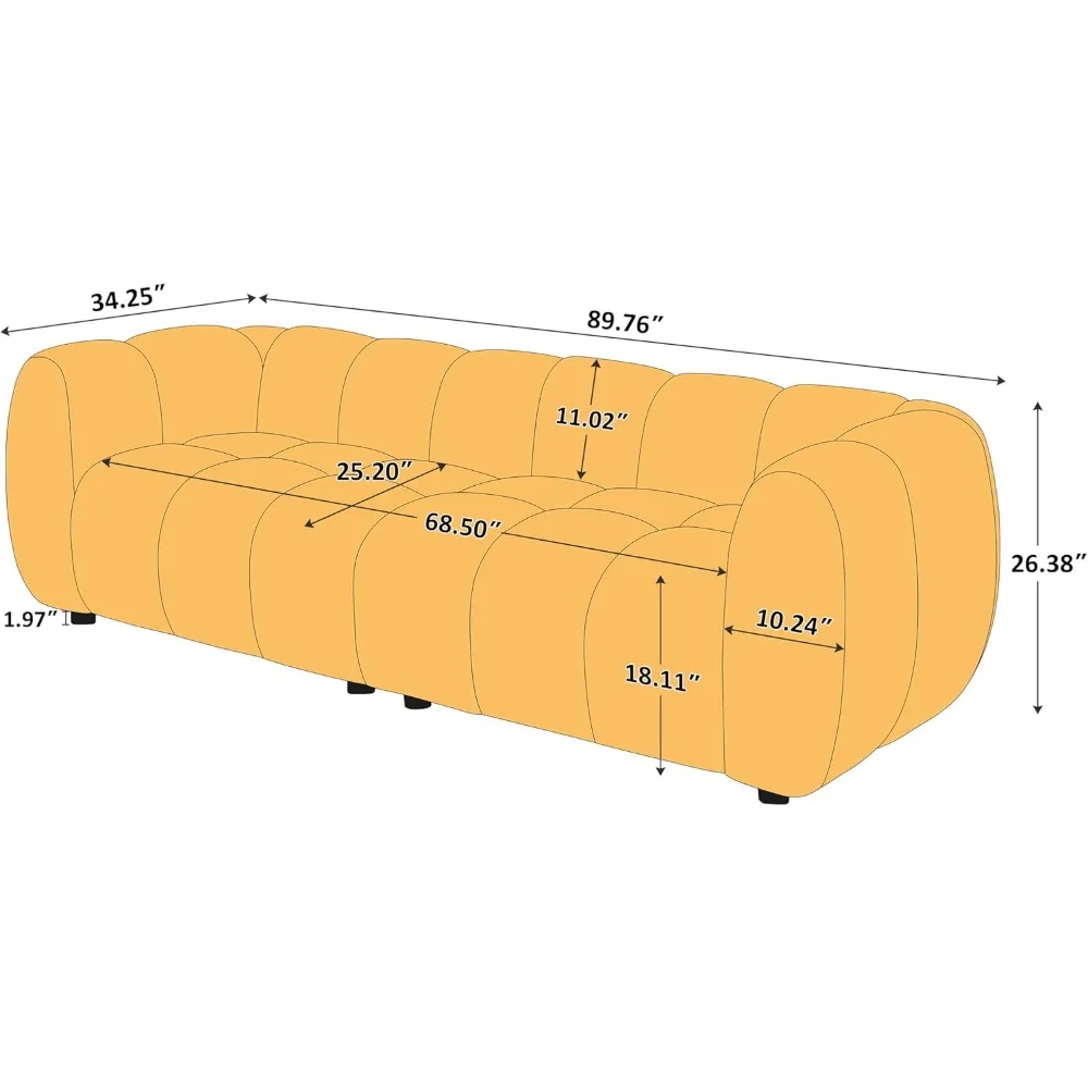 89-inch extra-large deep seat Boucle sofa, comfortable modern three-seat fabric cloud sofa, suitable for living room