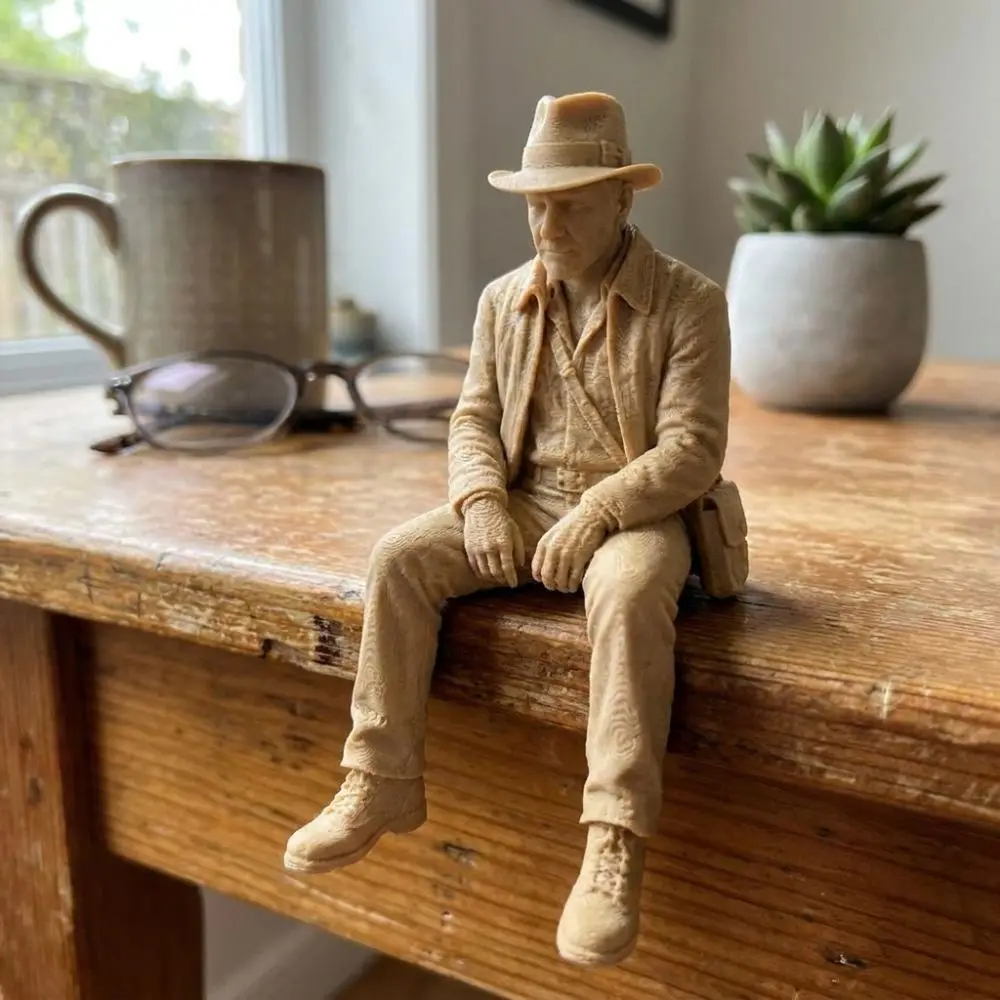 3D Printed Explorer Sitting Statue Realistic Western Cowboy Explorer Desk Sculpture Unique Plastic Vintage Explorer Figurine