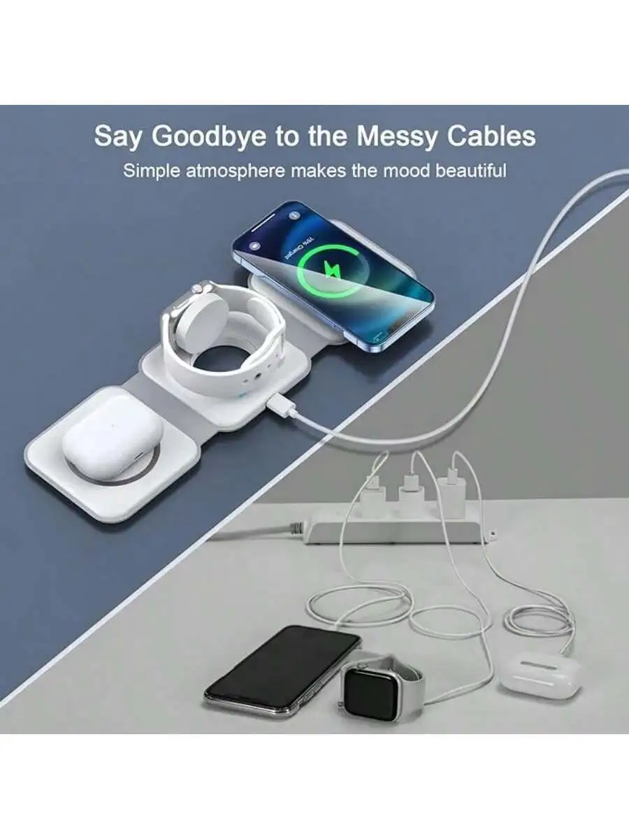 3-In-1 Wireless Charger, RTOPS  Travel Wireless Charging Station For Multiple Devices, GaN 3-In-1 Charging Station, Compatible W