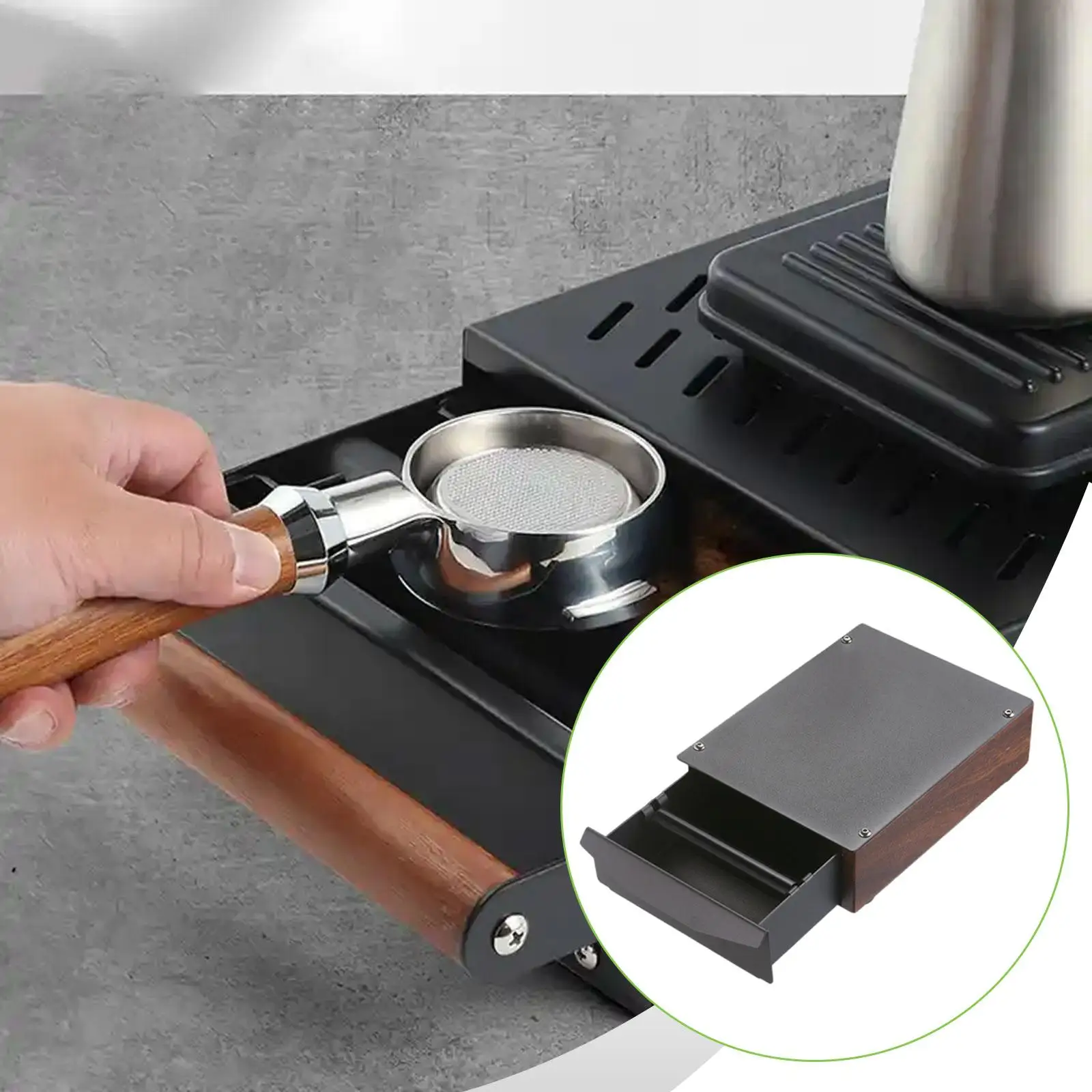 

Walnut Espresso Knock Knocker Drawer Detachable Non Slip Bottom with Handle Knock Out Drawer for Cafe Restaurant