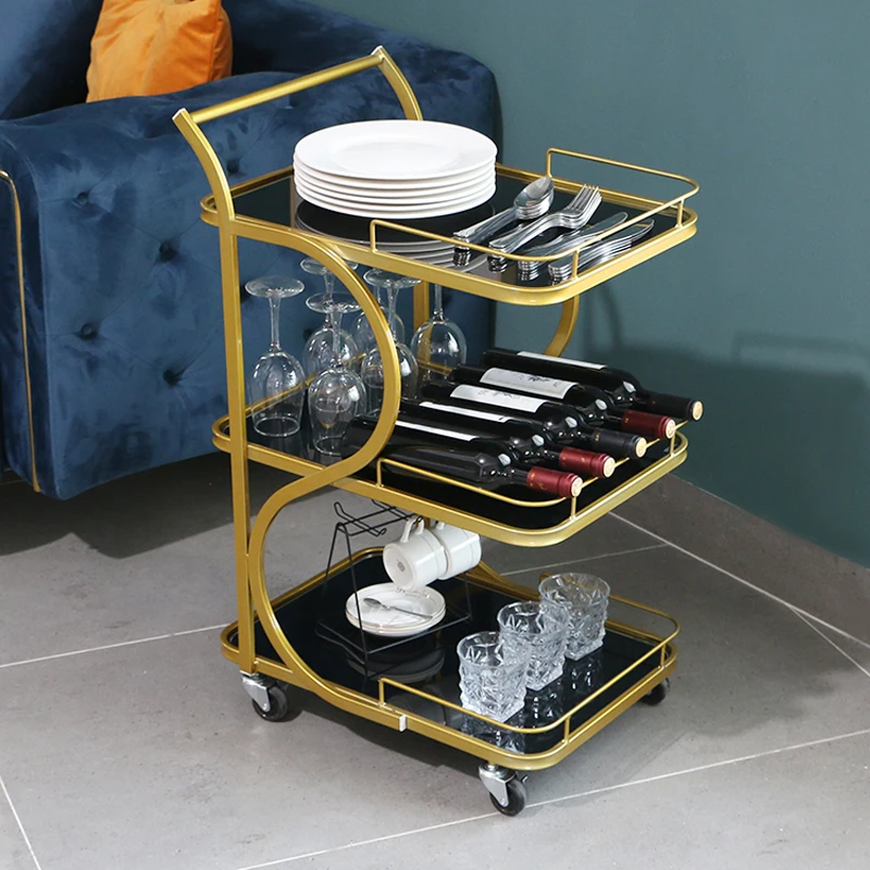 Nordic mobile wrought iron dining cart, tea cart, trolley, home wine cart, trolley, snack , food truck, cake