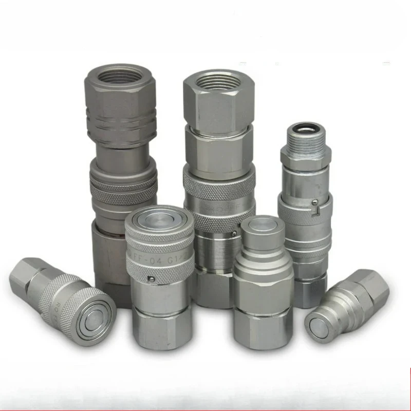 1 Set Quick Connect Hydraulic Pneumatic Couplings Carbon Steel Flat Face High Flow with 1/4 3/8 1/2 3/4 1 BSP NPT