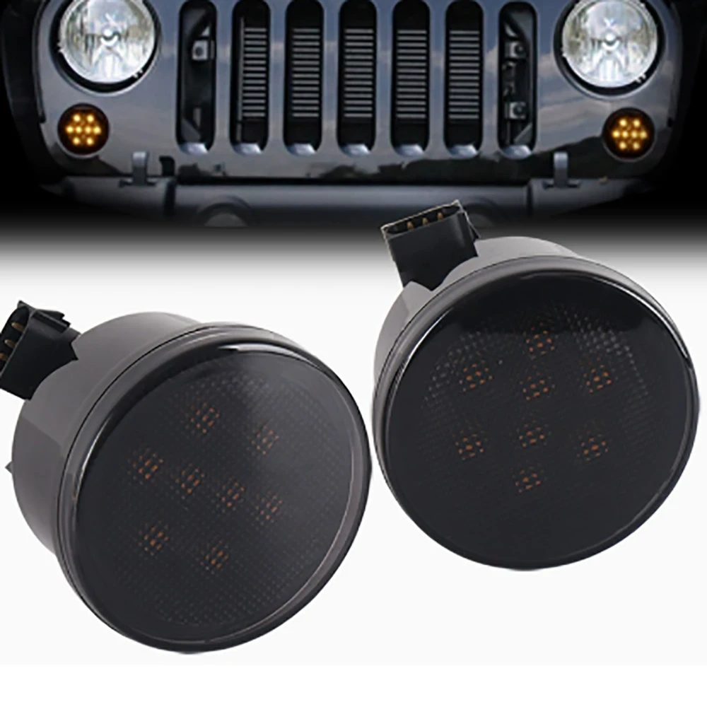 Lantsun J026 LED Front Grille Light ABS Signal Lights  for Jeep for Wrangler JK07-17, 1-pair Yellowlight