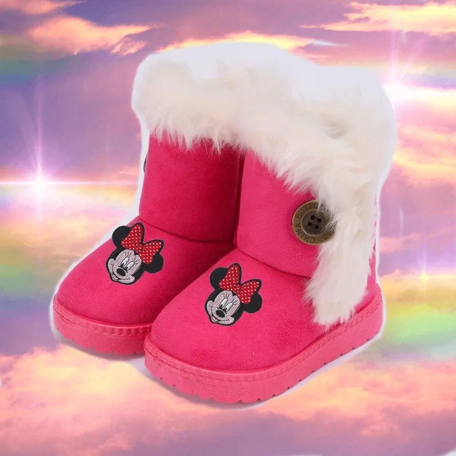 

Милая обувь для малышей для девочек и мальчиков, детская повседневная обувь Disney Minnie Mouse, осенне-зимняя хлопковая обувь с Микки Маусом, теплые хлопковые ботинки