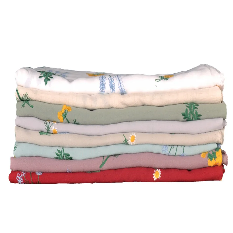 Pastoral Style Cotton Linen Embroidered Clothing Fabric Linen Viscose Blend Embroidered Cloth Women's Dress Designer Per Meter