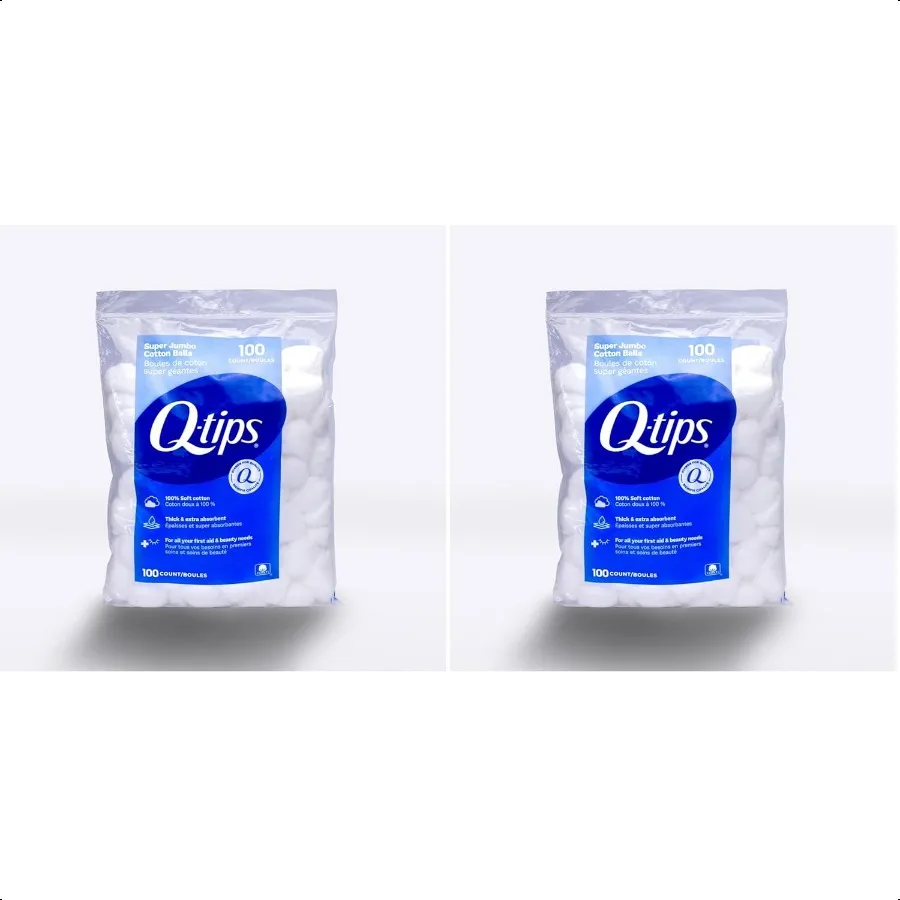 Qtips er Jumbo Cotton Balls for Beauty First Aid and Baby Care 100 Thick Cotton 100 Count Pack of 2