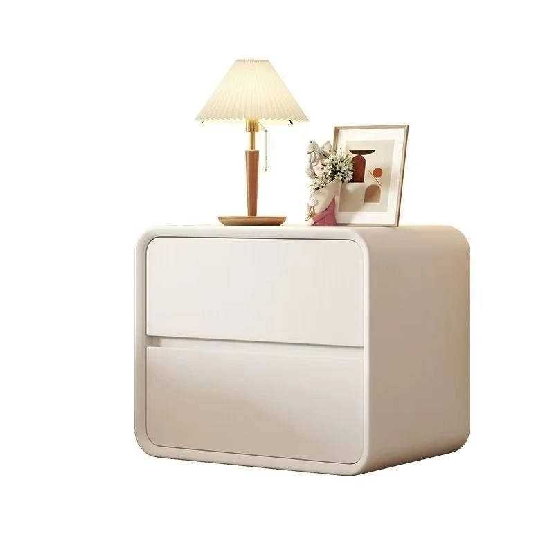 

Simple cream style Modern minimalist wooden bedside table with two drawers Luxury bedroom apartment furniture