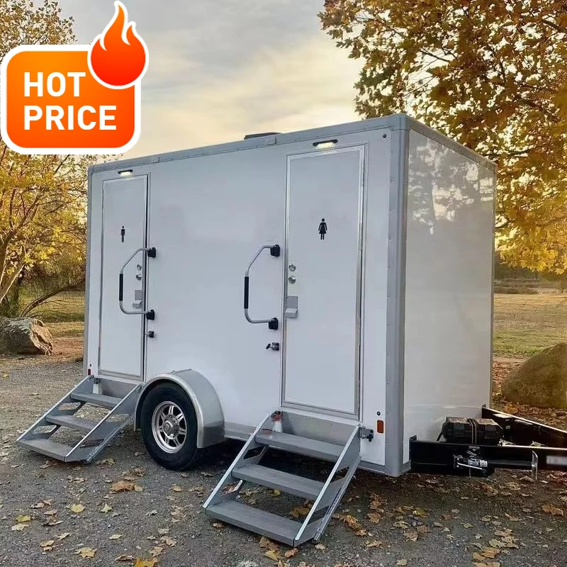 Luxury 2-Stall Portable Bathroom Trailer Towed Mobile Toilet Unit for Campsite RV Outdoor Party