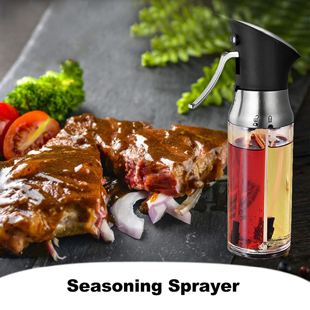 

1pc Oil Vinegar Sprayer Bottle Transparent Dual Nozzle Condiment Dispenser For Kitchen Cooking Bbq Sauce Soy Liquid Seasoning
