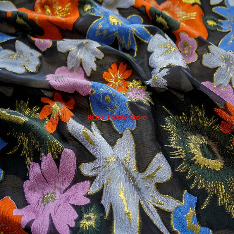 1 meter Large Flowers Bright Retro Yarn Dyed Jacquard Fabric Spring Summer Elegant French Style Women Dress Diy Sewing Fabric
