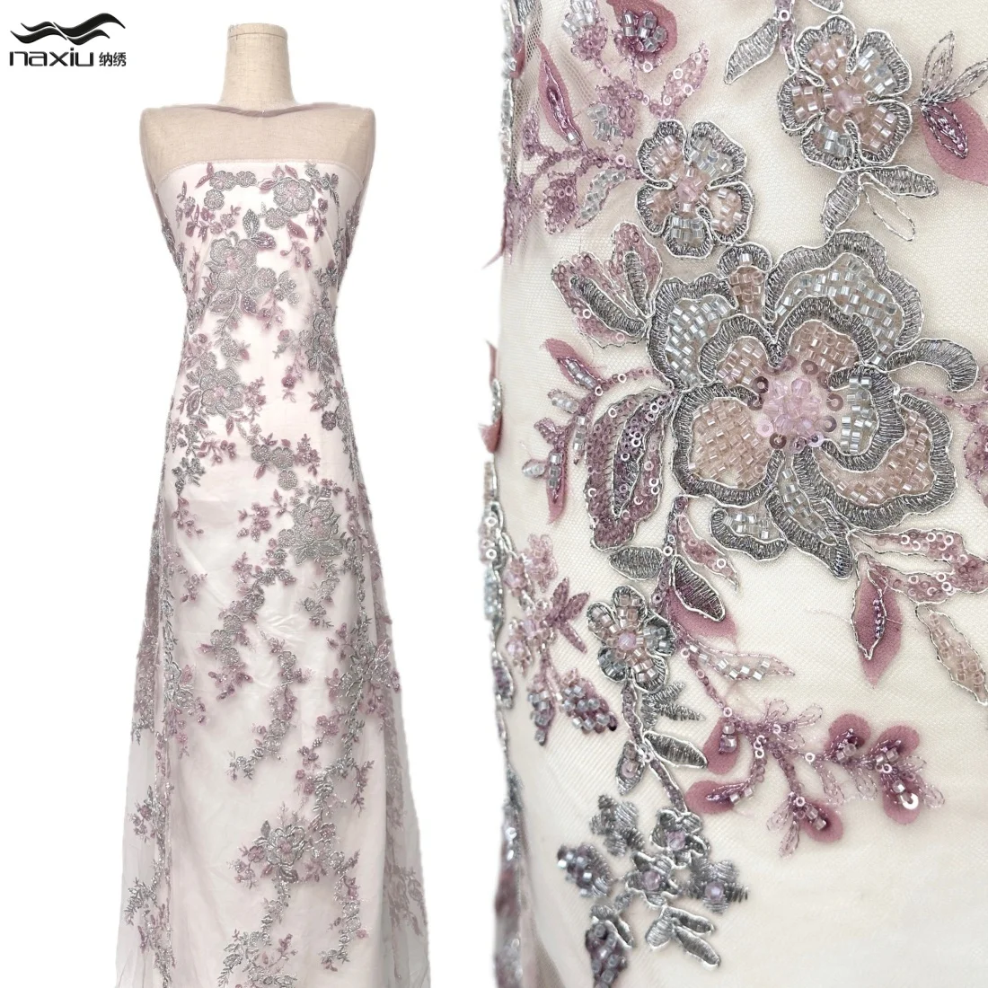 

Madison Luxury Elegant French Mesh Beads Embroidery Sequins Net Lace High Quality African Beaded Tulle Lace Fabrics For Dress