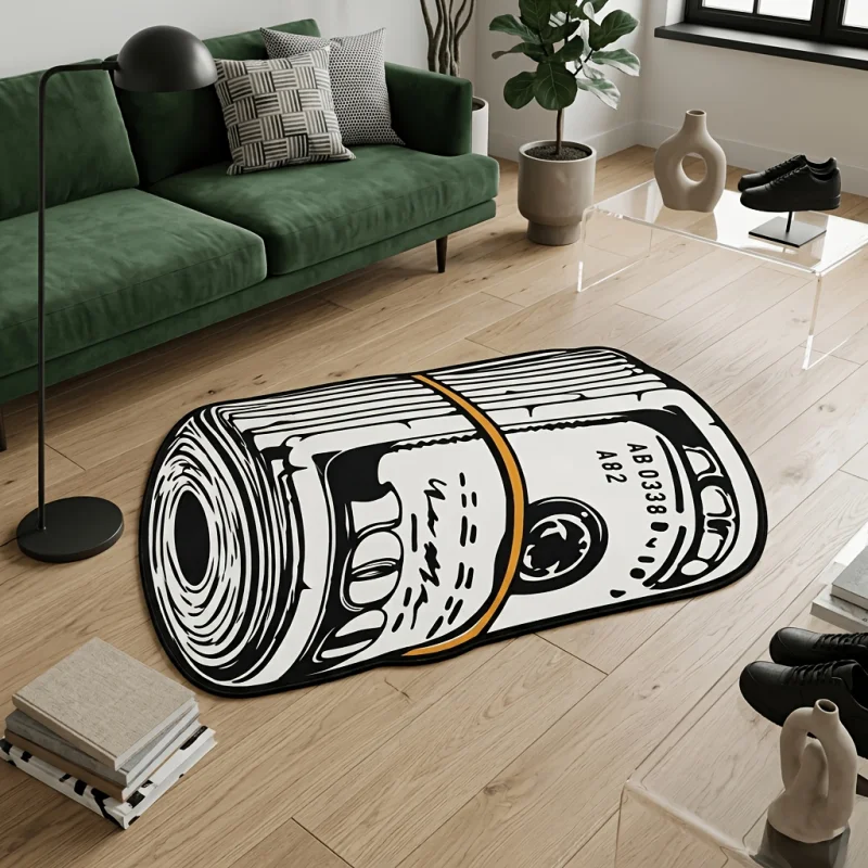 VIKAMA Money Roll Rug Dollar Bill Cash Novelty Rug Non Slip Mat For Living Room Bedroom Gaming Room Man Cave Decor