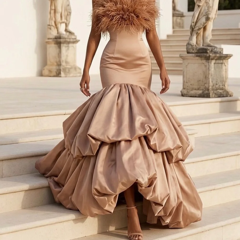 

Elegant Mermaid Women's Skirt High Waist Tiered Long Evening Maxi Skirt Customized Ruffle Bubble Hem Formal Occasion Skirts