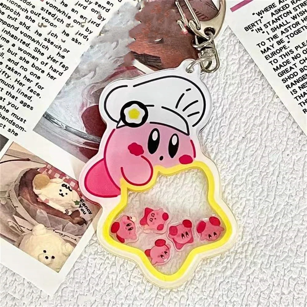 Kawaii Anime Kirby Custom Keychain Cartoon Chef Hat Star Kirby Acrylic Key Chain Cute Accessories Bag Pendant Car Keychain