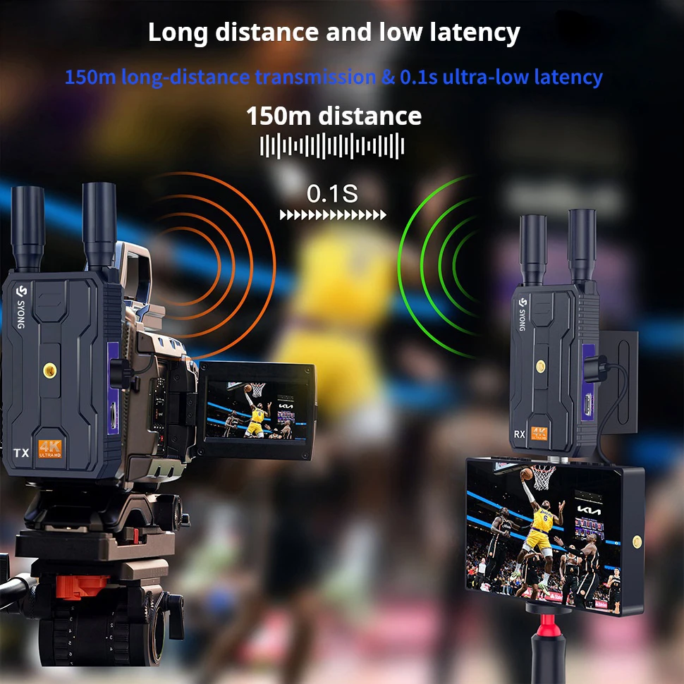 SY Wireless HDMI 4K Transmitter Tx Rx 200m Extender 656FT Support 2.4G/5G outdoor shooting with Battery for Camera Projector