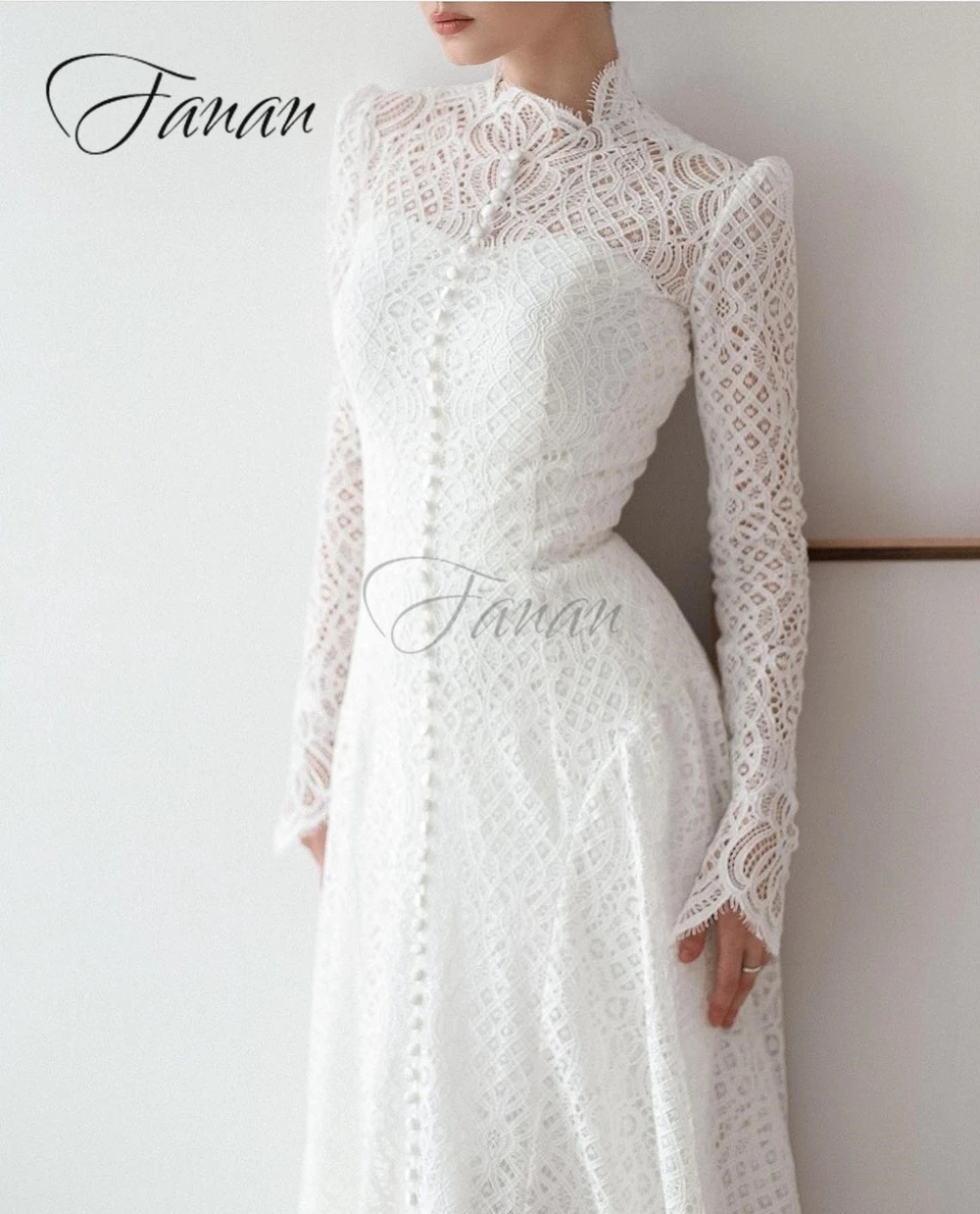 Long Sleeve A-line Romantic Bride Gown High Hollow Out Wedding Dresses for Women فستان حفلات الزفاف Illusion robe de mariée