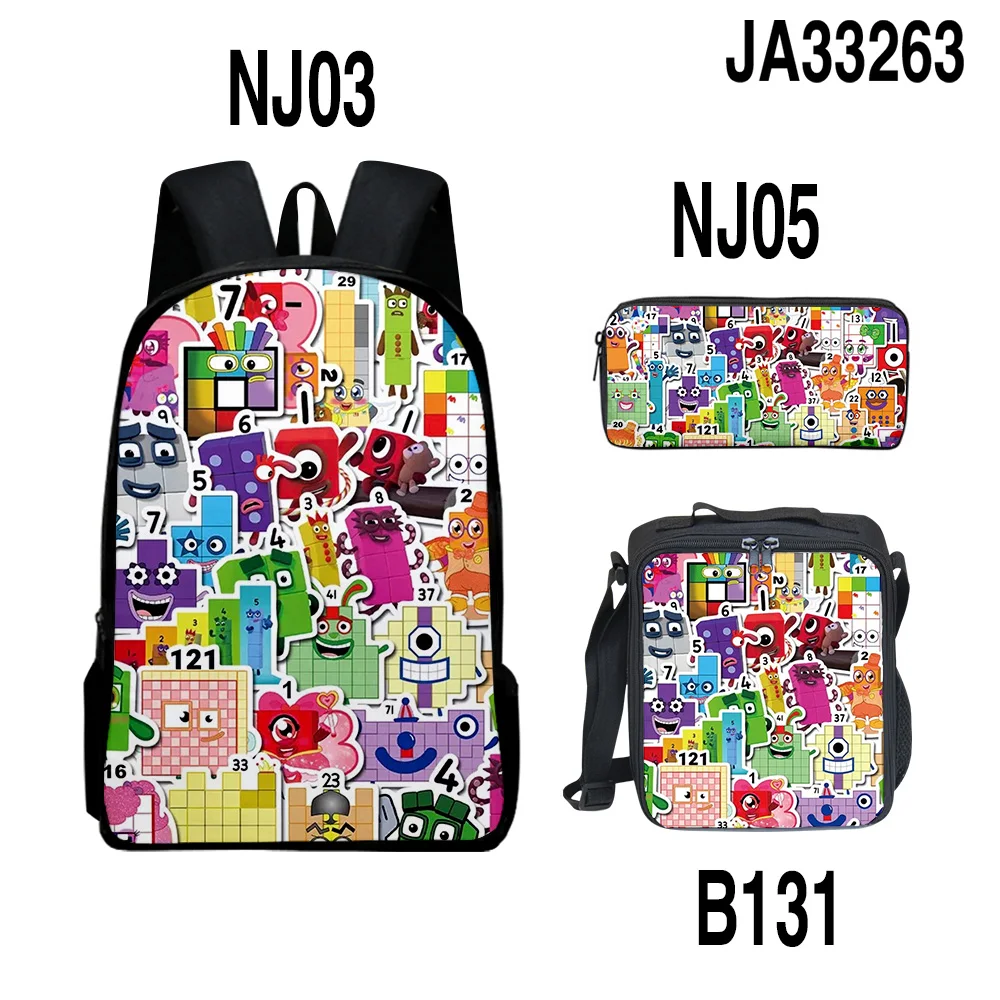 3pcs/set Backpack 3D Cosplay Students Boys Girls Schoolbag Lunch Bag Pencil Case Travel Laptop Bag