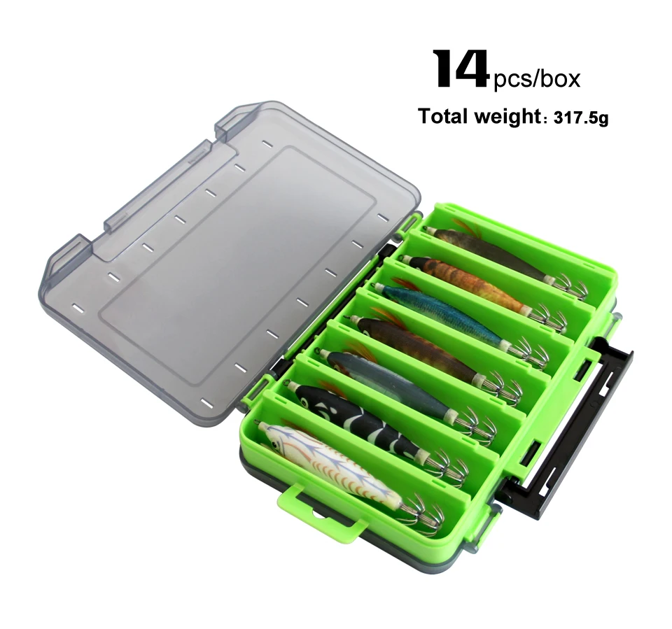 14pc Angeln Lockt Kit Horizontale Tintenfisch Jig Köder Künstliche Leucht Webfuß Octopus Egi Locken Wobbler Tintenfisch Haken Meer Tackle – Detail 10