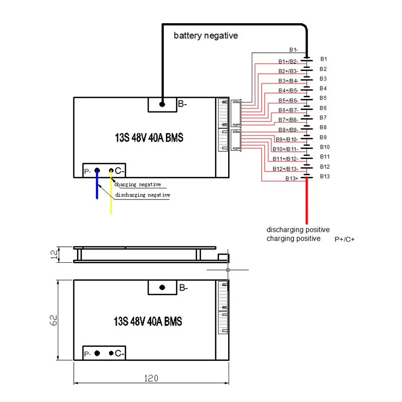 48V Pin Li-ion BMS 13S 48V 40A BMS 48V Lithium Ion Gói Với Cân Bằng chức Năng