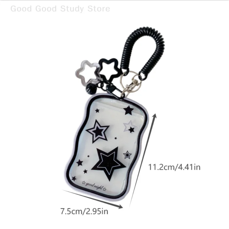 Sweet Star Photocard Holder Idol Photo Storage Display Card Holder With Spring Rope Bell Pendant ID Card Protective Case Keyring