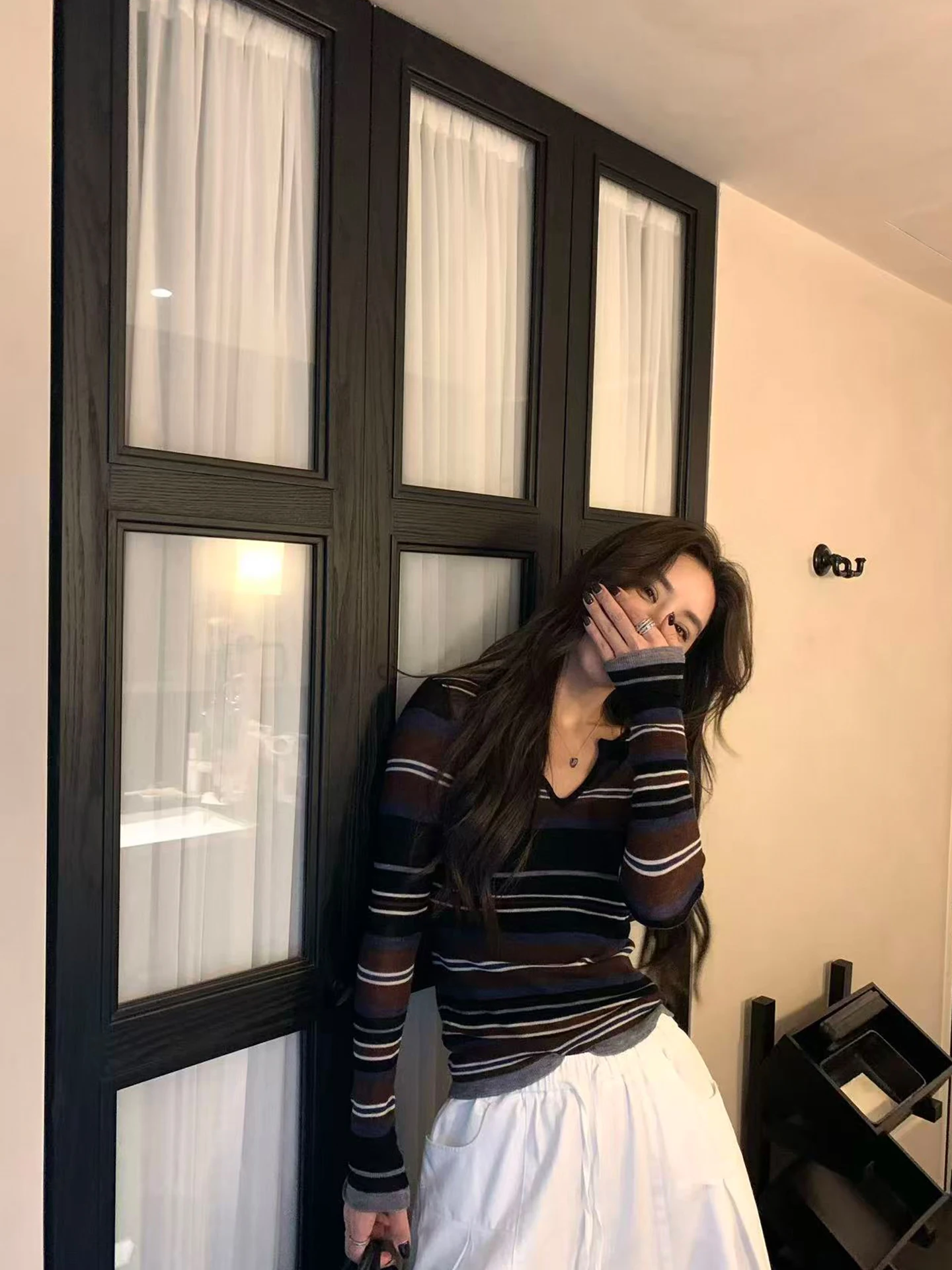 

New Arrival Soft Wool Knit Sweater Vintage Stripes Loose Fit Casual Style Long Sleeve Women's Top Spring Season Fashion