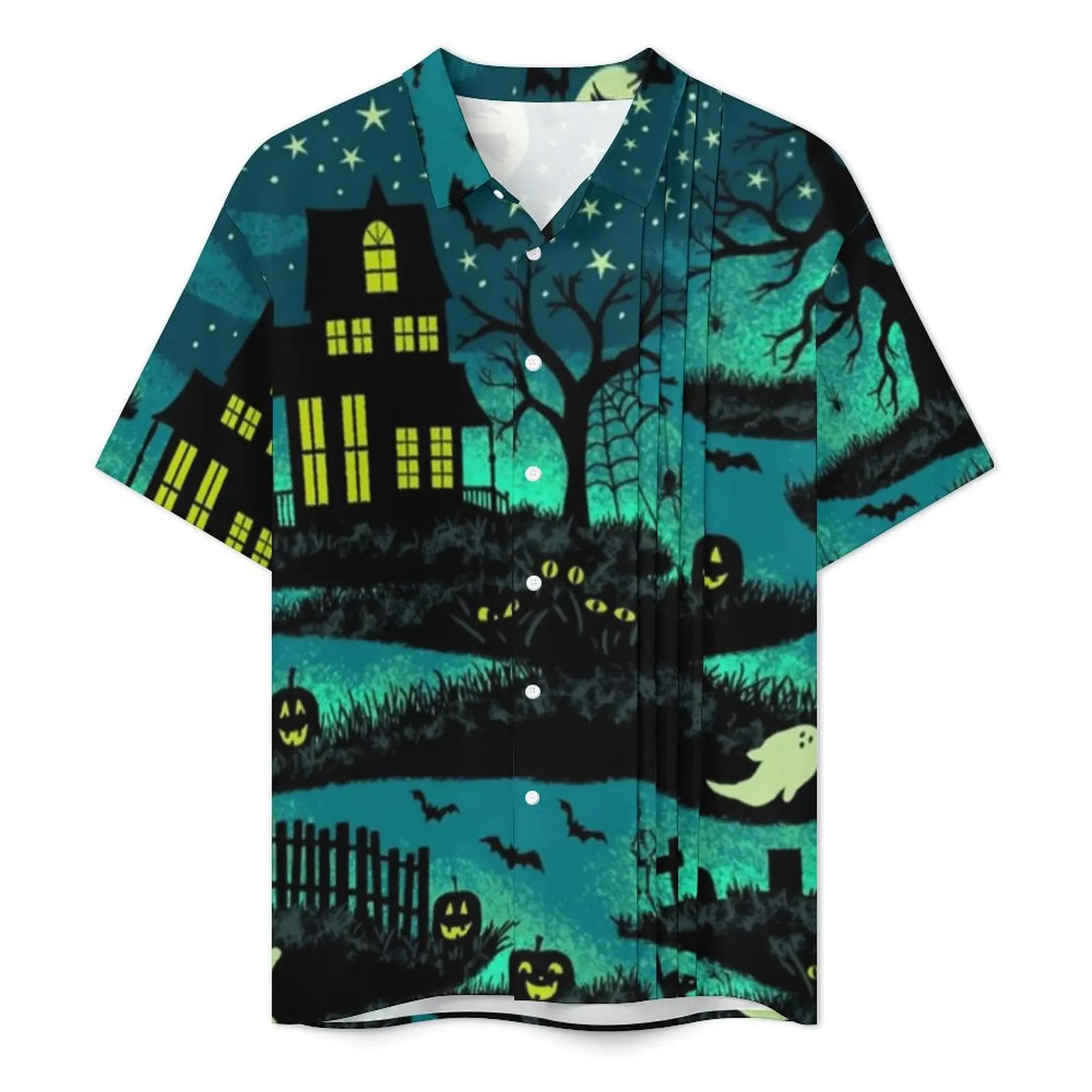 Magical Halloween Night Casual Shirt Black Bats Hawaiian Shirts Men Short Sleeve Vacation Street Style Design Oversized Blouses