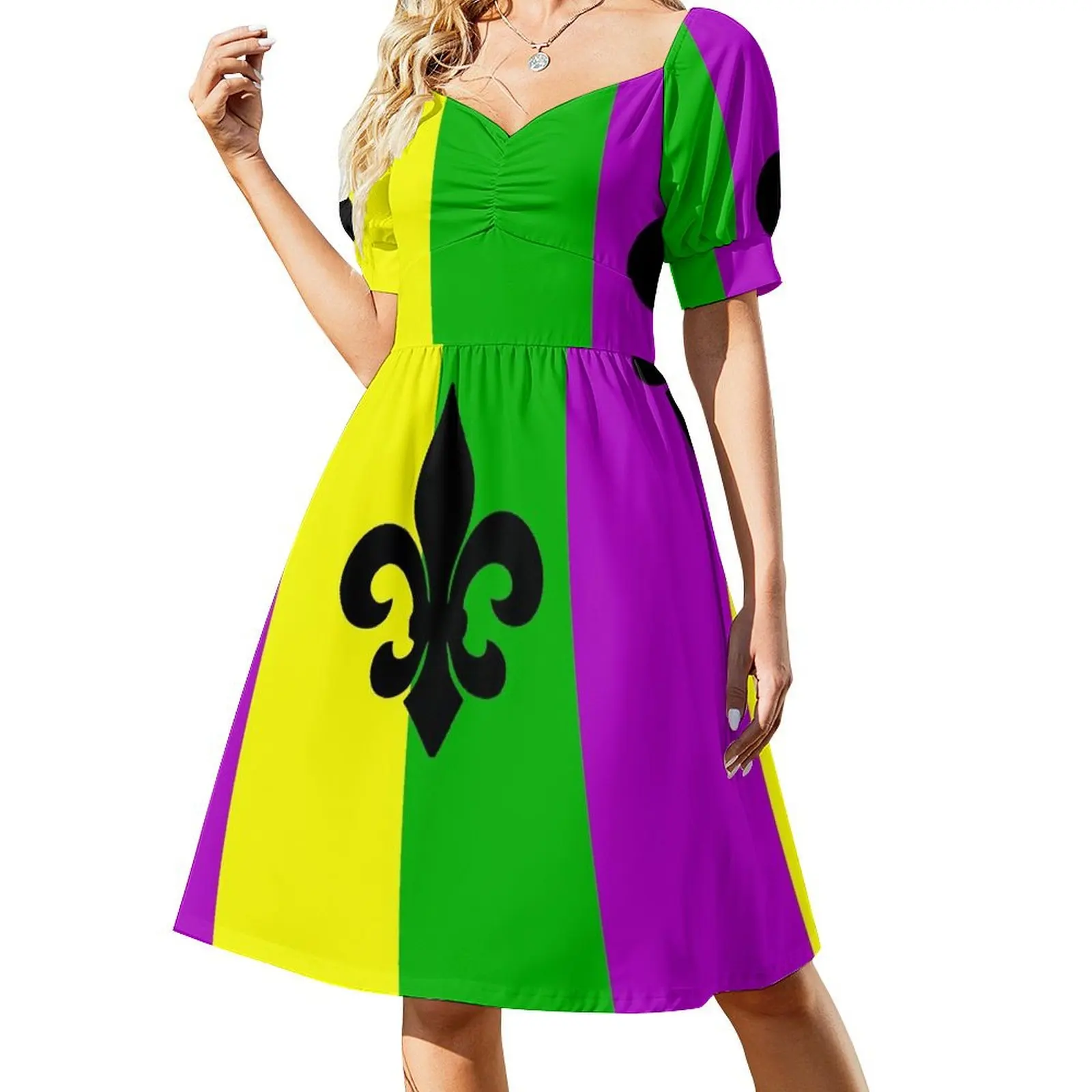 

Fleur de Lis with Mardi Gras colors Short Sleeved Dress summer dresses womens 2025 Dress