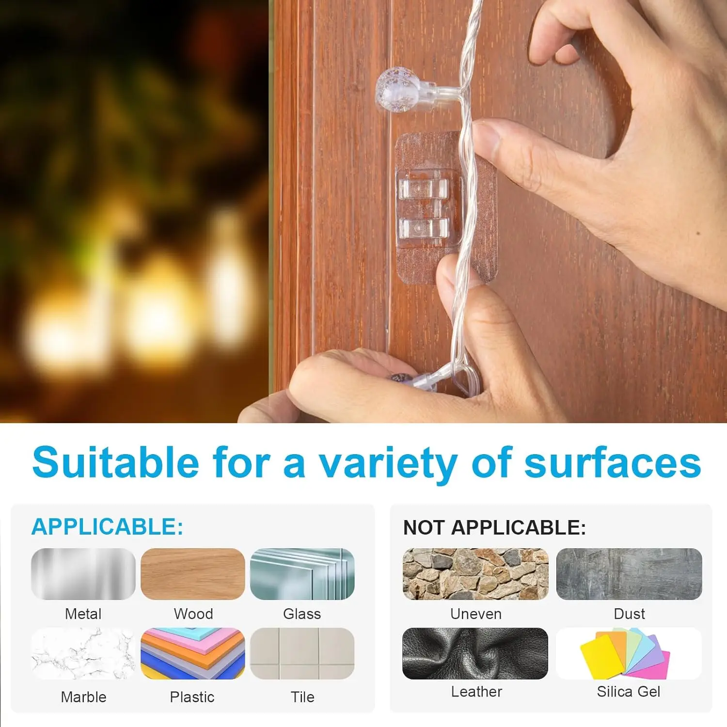 100 PCS Hooks for Outdoor String Lights Clips,Heavy Duty Cable Clips Hooks for Hanging Christmas Lights With Waterproof Adhesive #3