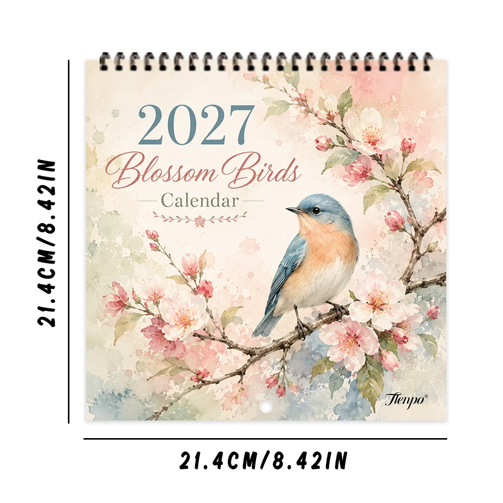 1pc 2027 Chinese Style Floral Wall Calendar,12‑Month Planner,Gift For Back‑to‑School,Christmas,New Year,Free Stickers Included