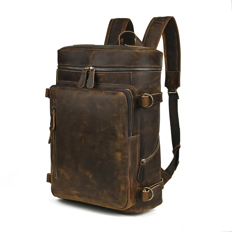LD-SJ041 Leather Backpack Men's 15.6-inch Retro Computer Bag Crazy Horse Leather Large Capacity Backpack Commuting Bag