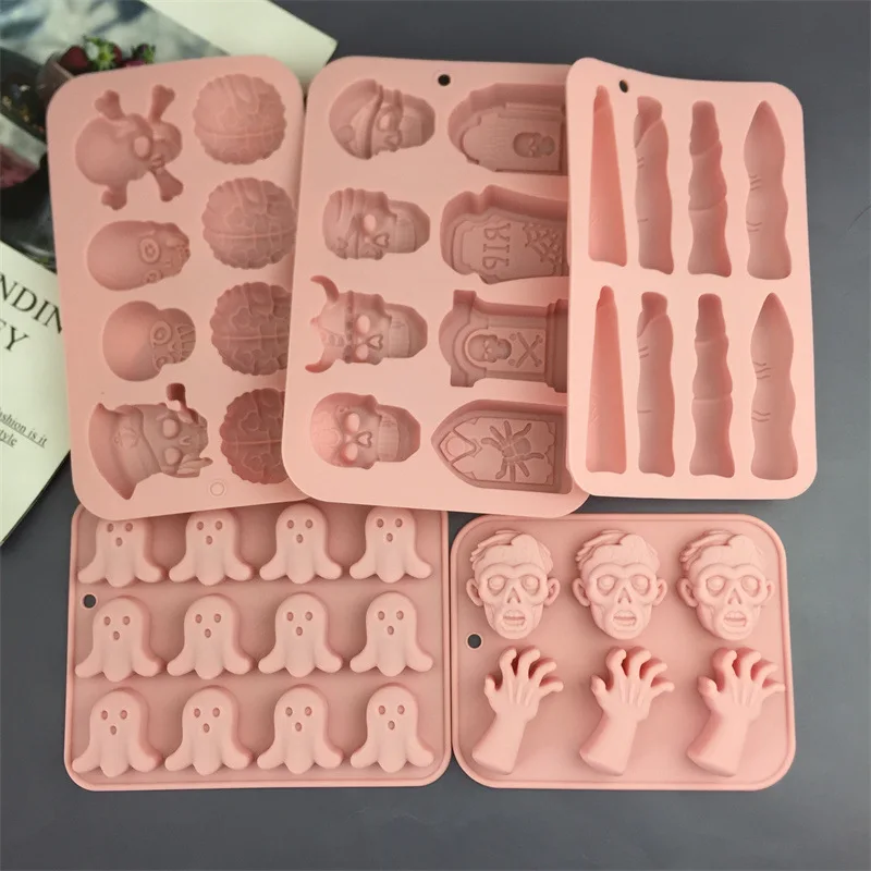 Creative Halloween Style Silicone Mold Baking Cake Ice Grid Chocolate Mold Pumpkin Zombie Hand Ghost Skeleton Brain