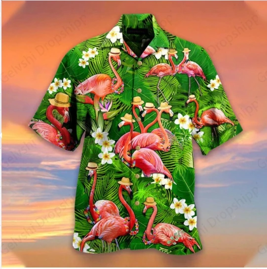 Animal Flamingo 3d Print Hawaiian Shirts Men Women Fashion Plus Size Beach Shirt Casual Streetwear Floral Blouses Lapel Camisas