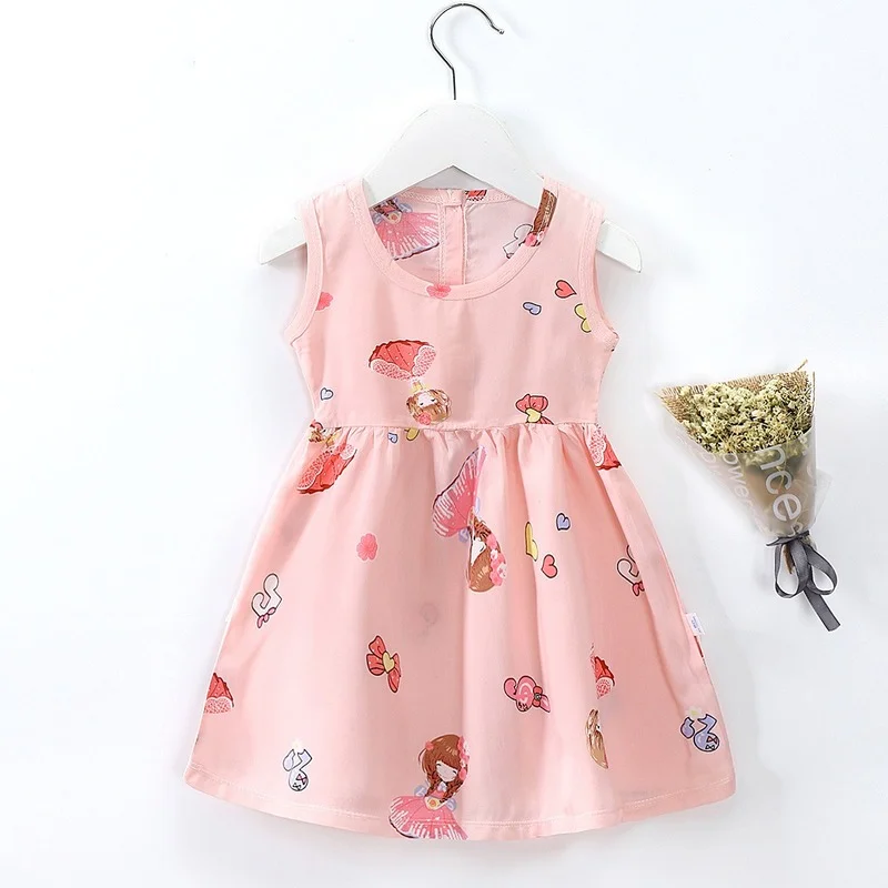 1-7Y Baby Girls Sleeveless Flower Print Dresses Cotton Silk Clothes Kids Girl Summer Princess Dress Children Party Dress Outfit