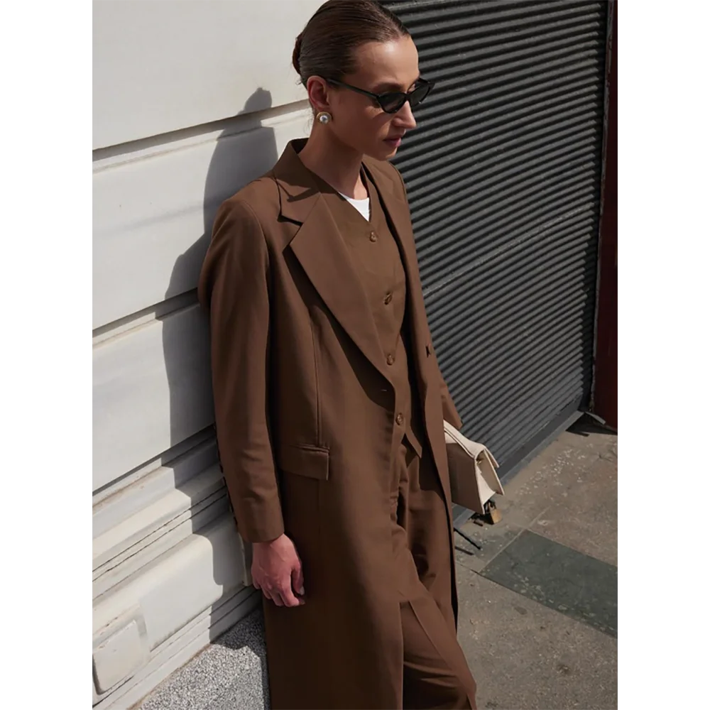 Chaqueta larga ajustada clásica para mujer, abrigo de diario, vestido Formal hasta el tobillo, moda