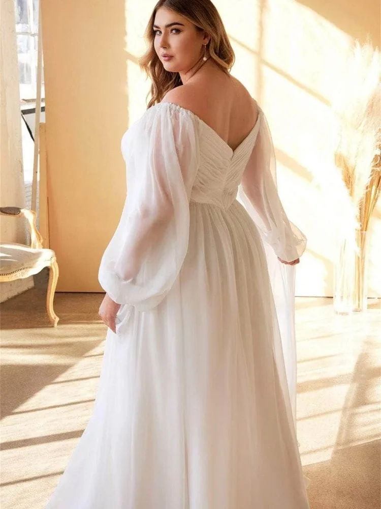 Plus Size Schatz Brautkleid lange Puff Ärmel Reiß verschluss zurück einfache Brautkleid elegant elegant vestido de novia