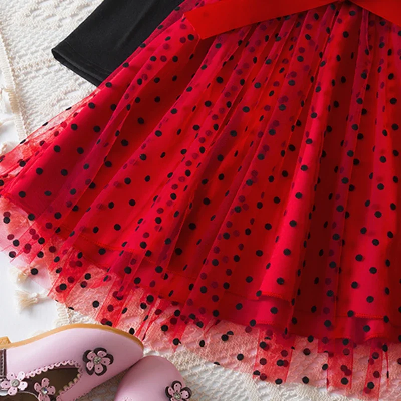 2025 New Girls Dress Polka Dot Princess Dresses+Minni Mouse Ear Headband Cosplay Costume Kids Party Christmas Fancy Dressing Up